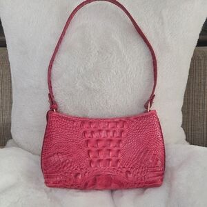Brahmin Pink Croc Embossed Leather Mini Shoulder Bag with dusty